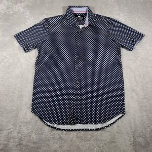 Buttercloth Shirt Mens Medium Navy Polka Dot Short Sleeve Button Up Regular Fit‎